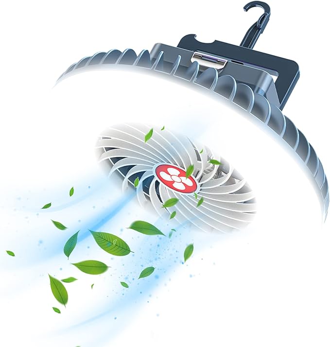 Portable Camping Fan with LED Lantern XTAUTO USB Rechargeable Waterproof Tent Fan with Hanging Hook Magnet Survival Kits for Indoor Outdoor Hiking Car Office Desk Outdoor Emergency Power Outage