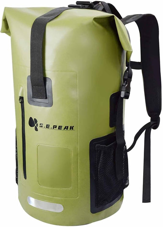SEPEAK Waterproof Dry Bag Backpack IPX6, Roll-Top Closure Bag 55L Boating & Kayak Accessories - Essentials for Camping Swimming Beach Fishing Rafting Travel,Green