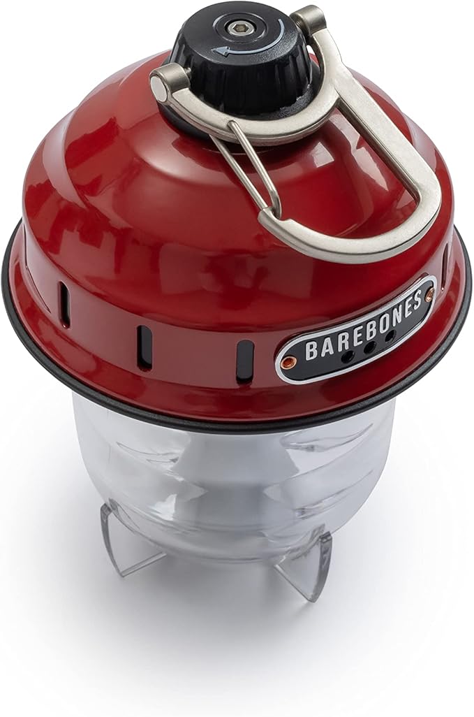 Barebones Beacon Hanging Light – Red, Rechargeable LED Camping Lantern with Adjustable Brightness – Weatherproof Vintage-Style Hanging Lantern for Outdoor Adventures and Year-Round Use