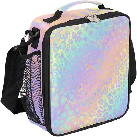 Leopard Print Kids Lunch Bag Rainbow Leopard Skin Insulated Lunch Box Mini Cooler Back to School Thermal Meal Tote Kit Bento Tote Bags Thermal Lunchbox for Boys Girls
