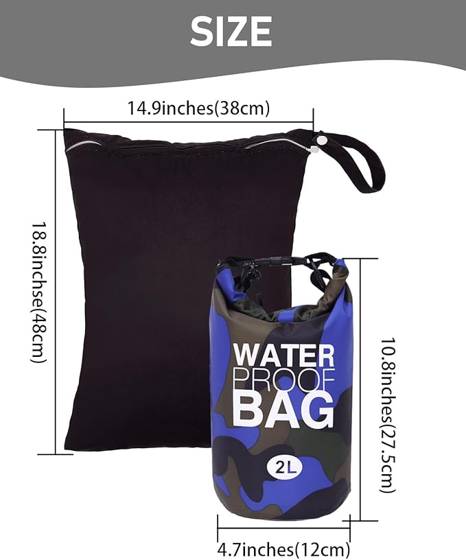 babygoal Waterproof Dry Bag and Wet Bag, Roll Top Waterproof 2L Backpack Sack for Travel,Swimming,Kayaking, Beach, Rafting, Boating, Hiking, Camping and Fishing 2WLL06-B