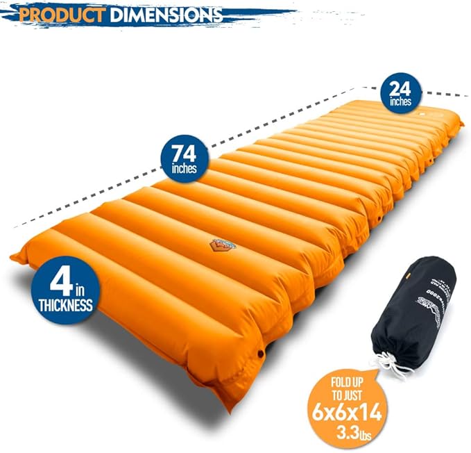 ZOOOBELIVES Extra Thickness Inflatable Sleeping Pad with Built-in Pump, Most Comfortable Camping Mattress for Backpacking, Car Traveling and Hiking, Compact and Lightweight - Airlive2000