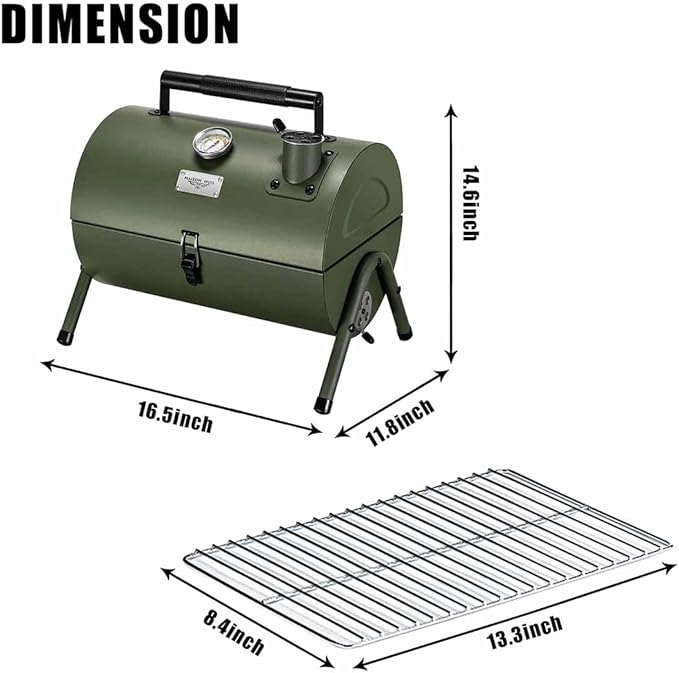 MAISON HUIS Adjustable Portable Charcoal Grill Multi-functional Metal Small BBQ Smoker for Outdoor Hiking Picnic(Green)