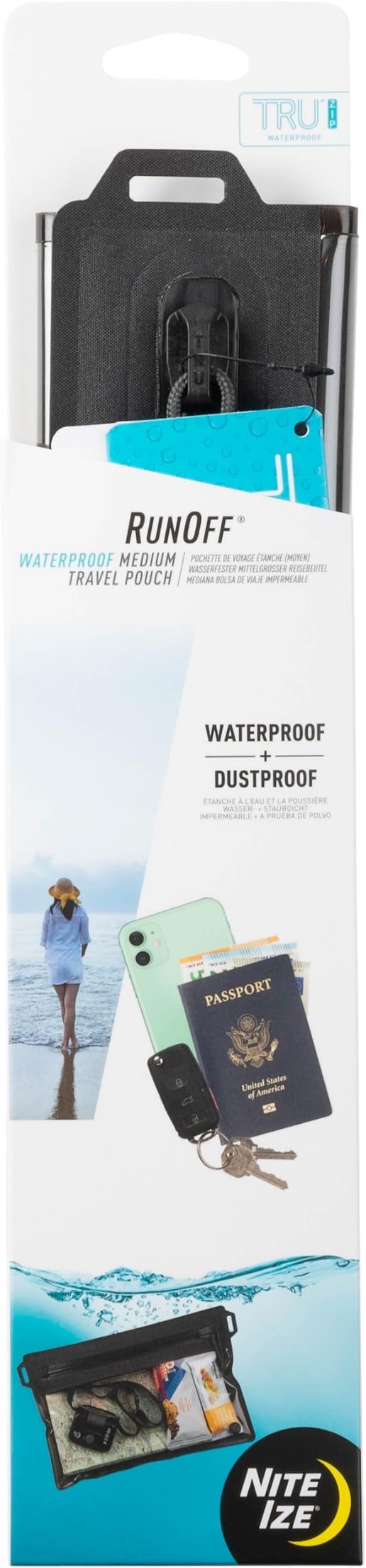 Nite Ize RunOff Waterproof Travel Pouch with TRU Zip - Dry Pouch for Phone & Travel Necessities - Touchscreen Friendly - Waterproof with Reliable Zipper - Medium, Charcoal