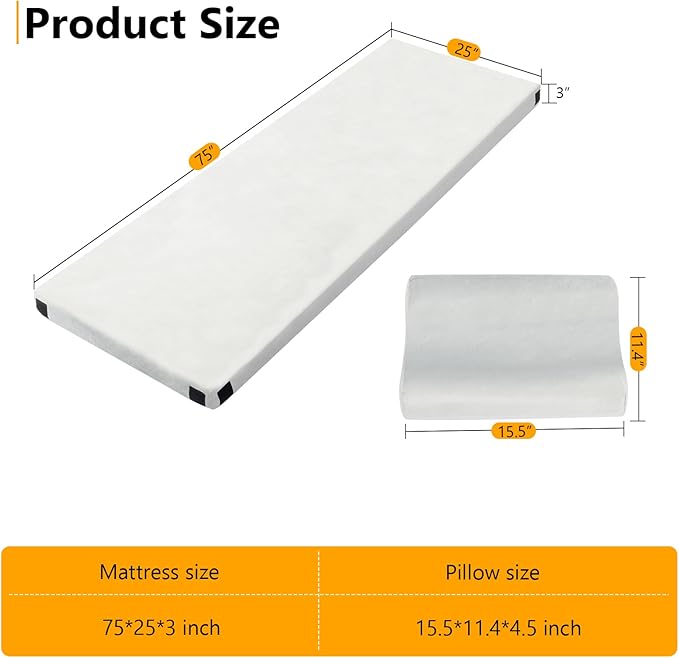 Outvita Sleeping Pad, Portable Camping Mat, CertiPUR-US Memory Foam Camping Mattress, Roll Up Floor Bed for Tent, Cot, Truck, Car, Outdoor Travel w/Portable Bag (3" with Pillow / 2.5" Without Pillow)