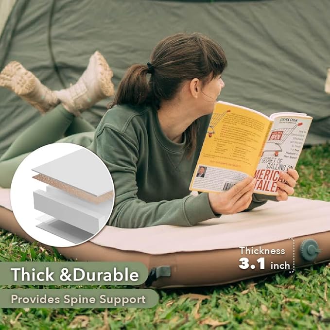 Thick Luxury Self Inflating Single Sleeping Pad with Solid Foam| Portable Inflatable Roll Up Camping Air Mattress 3.1" Thick | Adult Ourdoor Camping Rooftop Tent Van SUV
