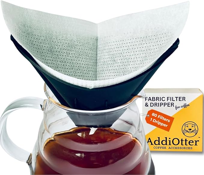 Pour-over Coffee Set Fit for 1-2 Cup Coffee Brewing at Home/Outdoors, Includes 1 Two-way Dripper & 80 Disposable Fabric Coffee Filters, Flip-and-use Dripper with Cone & Trapezoid Shape