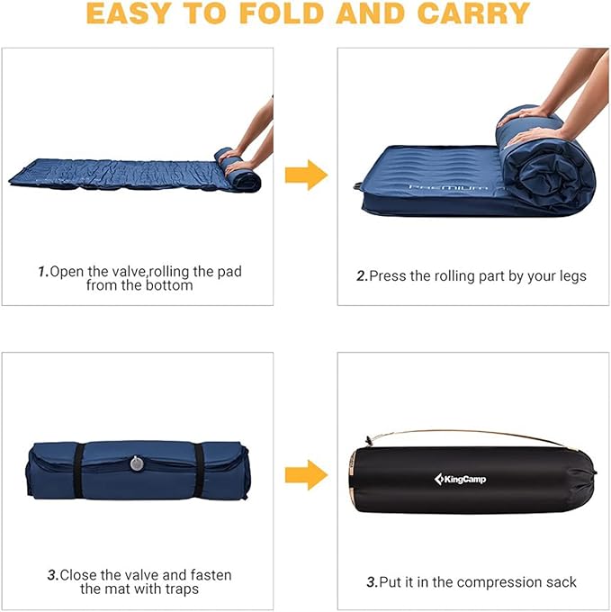 KingCamp Self Inflating Sleeping Pad for Camping Ultra Thick Double Single Foam Mattress High R Value Camping Air Pad Mat, Multi Colors & Sizes
