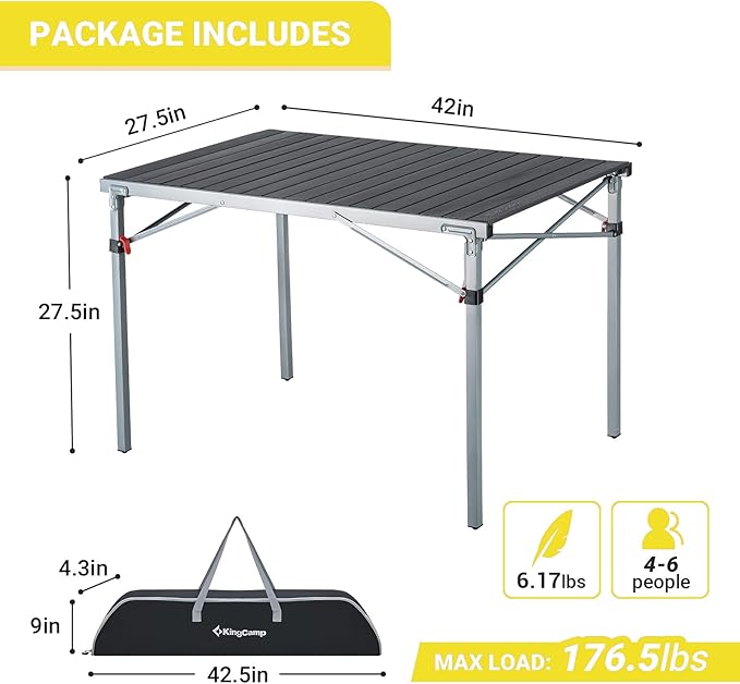KingCamp Aluminum Folding Camp Table - Lightweight, Portable, Roll Up for Outdoor Camping, Picnic, Barbecue
