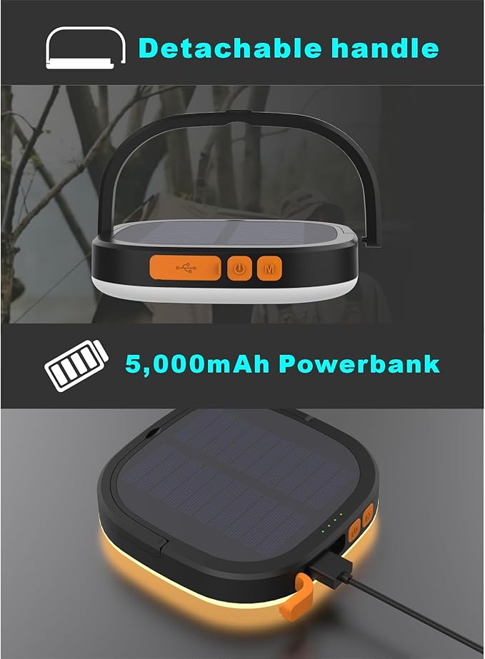 LED Camping Lantern, Solar Lanterns, 5000mAh Rechargeable Light 2000 Lumens 5 Light Modes, IP65 Waterproof with USB Charging – Lanterns for Power outages Hurricane, Hiking, Fish, Emergency, and Home