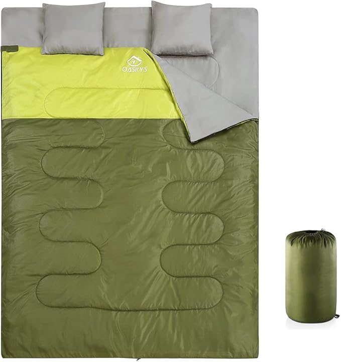 oaskys Double Sleeping Bag for Adults with 2 Pillows - Queen Size XL Waterproof Sleeping Bag for All Season Camping Hiking Backpacking 2 Person Sleeping Bags for Cold Weather & Warm