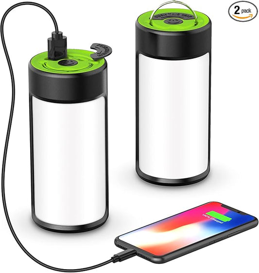 LED Camping Lantern, CT CAPETRONIX Rechargeable Camping Lights with 400LM 5 Light Modes, Water-Resistant Lanterns for Power Outage Hurricane Emergency Camping (2 Pack, Black & Green)