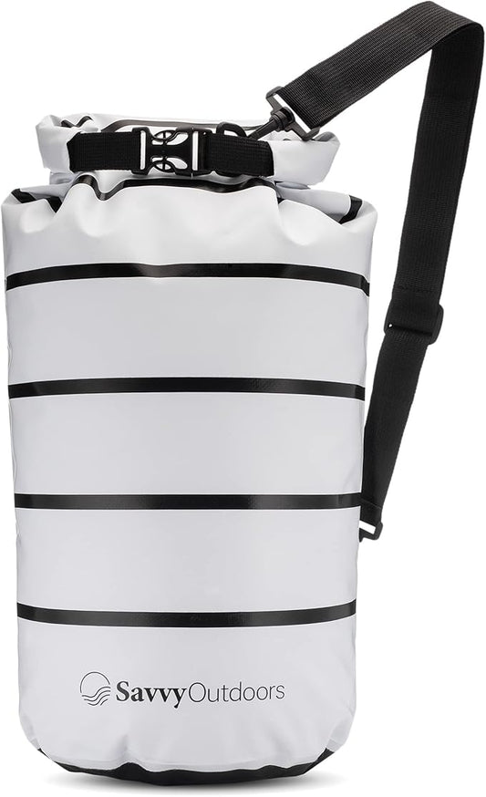 Savvy Outdoors Waterproof Dry Bag - Dry Bags for Food & Gear, Stuff Sacks for Backpacking and Camping Equipment, Waterproof Bag for Beach, Boating, Kayaking (20L, Stripe)