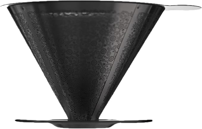 ATHIA Golden Reusable Coffee Filter, Stainless Steel Pour Over Dripper with Laser-etched Mesh cone, Eco-friendly Paperless Design, Fits Most Mugs, Carafes & Hario Brewers (Rose Golden, Flower Carving)