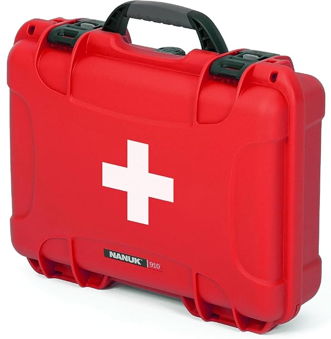 NANUK 910 Waterproof First Aid Box Empty – Durable, Medical First Aid Organizer Case, IP67-Rated, Dustproof, Impact-Resistant, and Floats (7.4" x 4.9" x 3.1") – Red