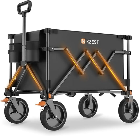 Collapsible Wagon Cart Foldable, 330lbs Load Capacity Heavy Duty Folding Wagons with Wheels, Utility All Terrain Wagon for Groceries, Garden, Sports, Shopping, Black