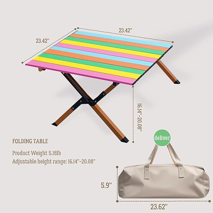 DEOMAi Folding Camping Table Support Up to 250 lbs Multipurpose Folding Table Adjustable Height with Carry Bag Portable Outdoor Table Suitable for Camping, Picnics, BBQ, RV Travel...