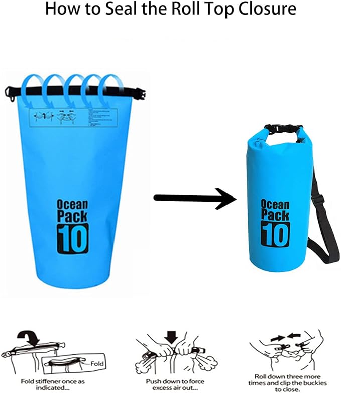 Waterproof Dry Bag for Women Men, 10L Roll Top Lightweight Dry Storage Bag Backpack for Travel, Swimming, Boating, Kayaking, Camping and Beach