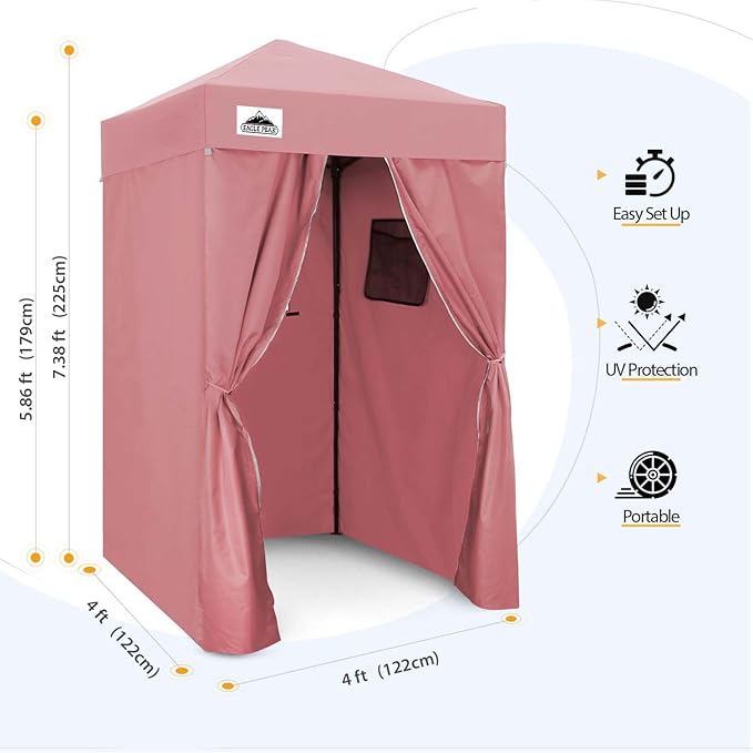 EAGLE PEAK Flex Ultra Compact 4x4 Pop-up Canopy, Sun Shelter, Changing Room, Portable Privacy Canopy Cabana for Pool, Fashion Photoshoots, or Camping, 4x4 ft, Pink
