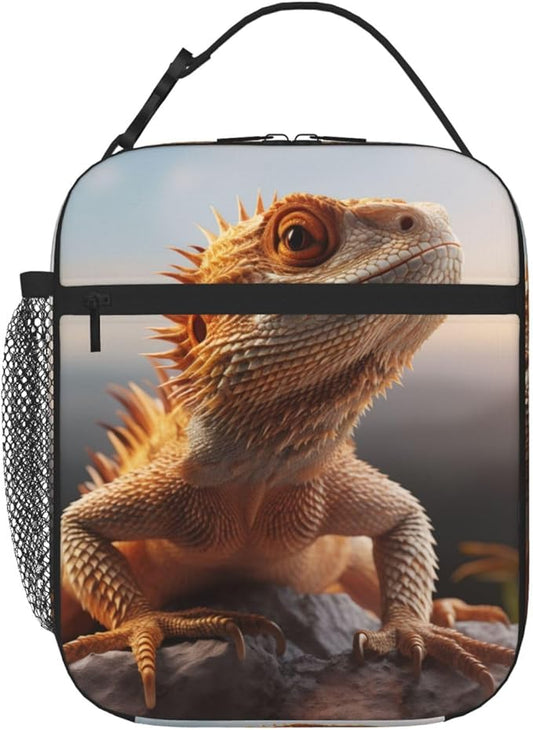 SARA NELL Bearded Dragon Insulated Lunch Bag Lizard Lunch Box for Women Men Teens Kids, Reusable Lunch Tote Bag, Leakproof Thermal Insulated Lunch Bags for Work, Picnic, School or Travel