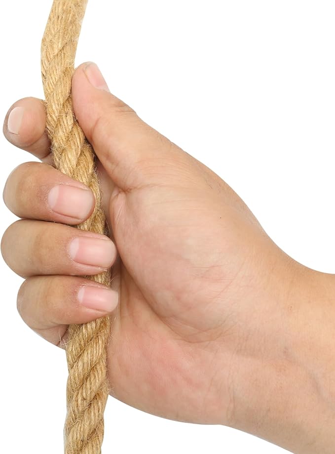 Jute Rope 2/5 Inch 100 Feet Hemp Rope for Deer, Heavy Duty, Twisted, Natural, Tug of War, for Crafts, Home Decorating Gardening Bundling