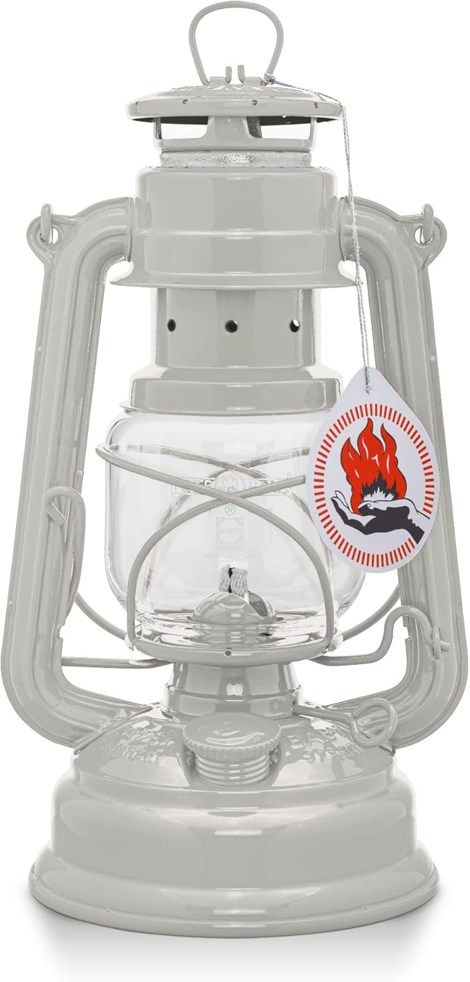 Outdoor Kerosene Fuel Lantern, German Made Weather Resistant Baby Special 276 Galvanized Hurricane Lamp for Camping or Patio, 10 Inches, Soft Beige