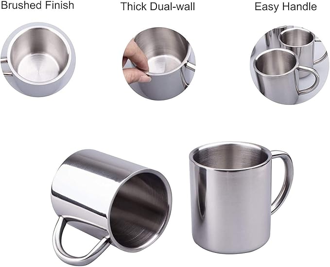 IMEEA Coffee Mugs Unbreakable Double Walled Stainless Steel Mug with Handle 13.5oz/400ml Camping Coffee Mugs, Set of 2