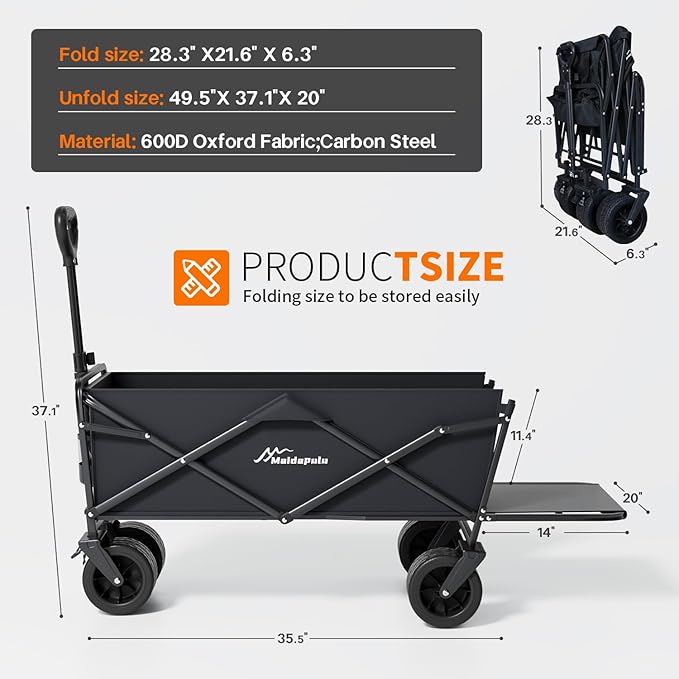 Collapsible Wagon Cart, Heavy Duty Folding Wagon with 430lbs,（with Table Top,with Tailgate）,All Terrain Large Wheel Beach,Camping Sports Garden Beach Grocery