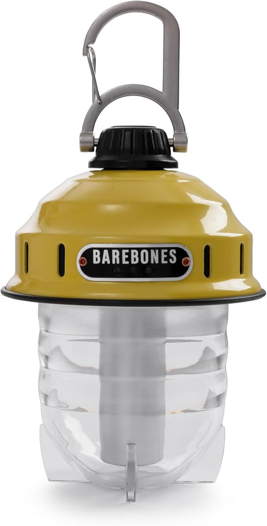 Barebones Beacon Hanging Light – Dusty Yellow, Rechargeable LED Camping Lantern with Adjustable Brightness – Weatherproof Vintage-Style Hanging Lantern for Outdoor Adventures and Year-Round Use