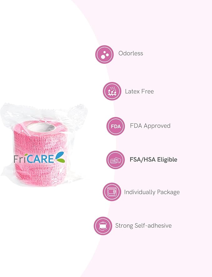 FriCARE Self Adhesive Bandage Wrap, Medical Tape in First Aid Kit, Cohesive Bandages for Wounds Sport Vet, FSA/HSA Eligible, 2 Inches X 5 Yards 16 Rolls, Glowing