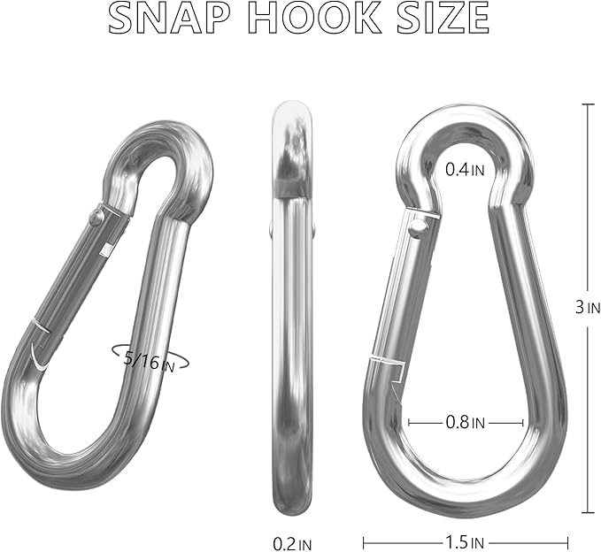 40 Pcs 3 Inch Spring Snap Hook Carabiners，M8 5/16 Inch Snap Hooks，Holding Capacity Spring Clips for Hammock Swing Outdoor Travel