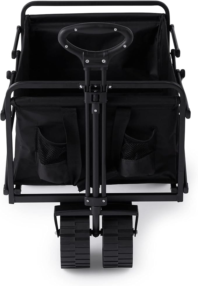 Seina 150 Pound Capacity Heavy Duty Steel Frame Collapsible Folding Outdoor Portable Utility Cart Wagon with All Terrain Plastic Wheels, Black