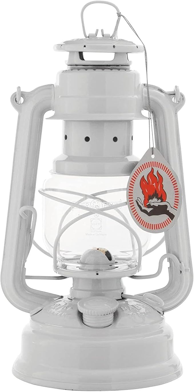 Outdoor Kerosene Fuel Lantern, German Made Weather Resistant Baby Special 276 Galvanized Hurricane Lamp for Camping or Patio, 10 Inches, White
