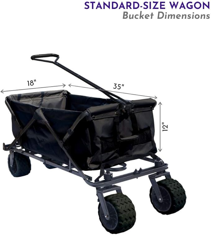 Impact Canopy Folding Collapsible Utility Wagon with All-Terrain Wheels, Black
