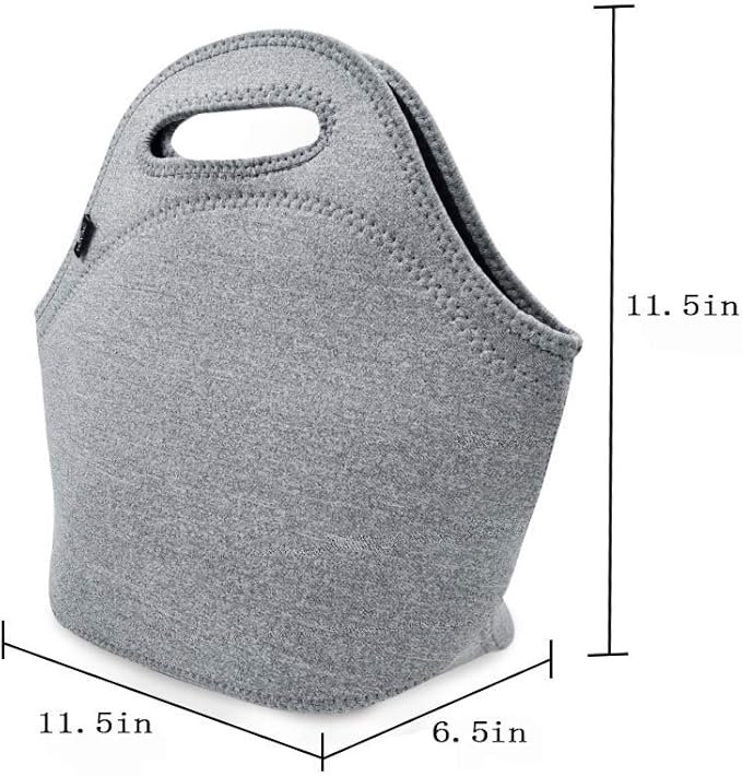 Neoprene Lunch Bag,LOVAC Thick Insulated - Durable & Waterproof Lunch Tote With Zipper For Outdoor Travel Work School (Cool Gray)