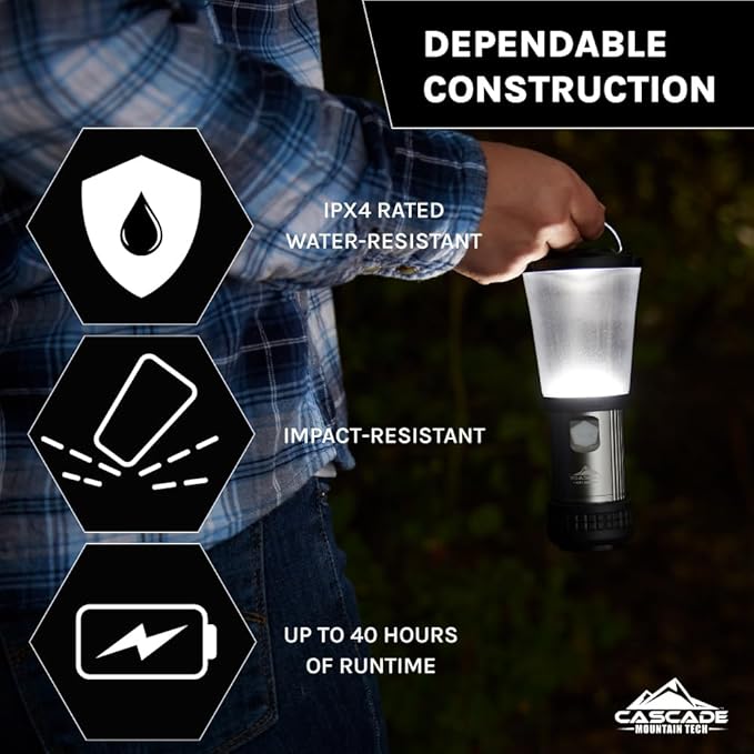 Cascade Mountain Tech Collapsible IPX4 Water-Resistant LED Lantern with 4 Light Modes - 3 Pack,Black/Silver