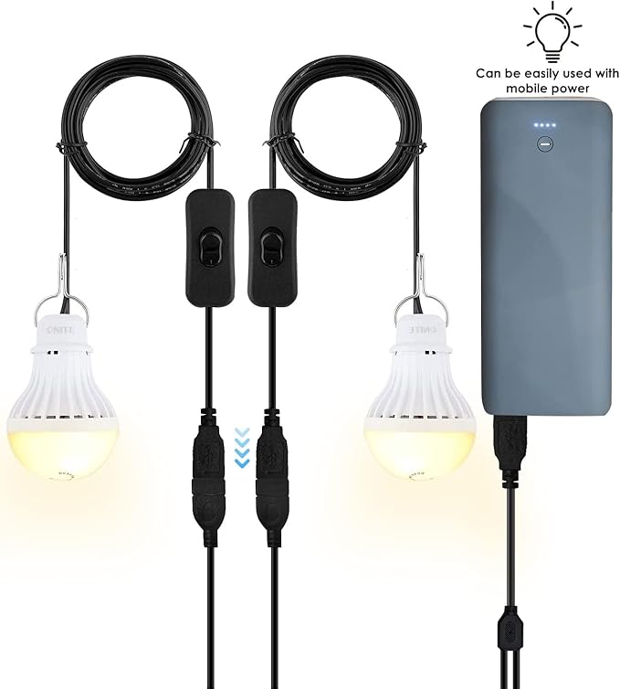 Onite 2-Pack USB LED Light Bulb | 2700K Warm White | Emergency Backup Lighting for Camping, RV, Garage, and Power Outage Preparedness