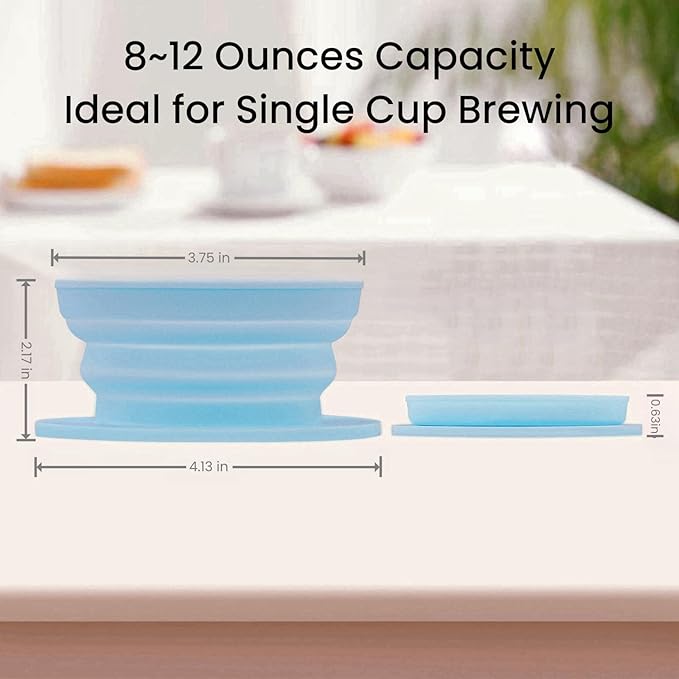 Travel Kettle Electric Foldable, Portable Electric Kettle, Collapsible Kettle Silicone + Paperless Collapsible Coffee Dripper, Travel Pour Over Coffee Maker 1 Cup (Blue)