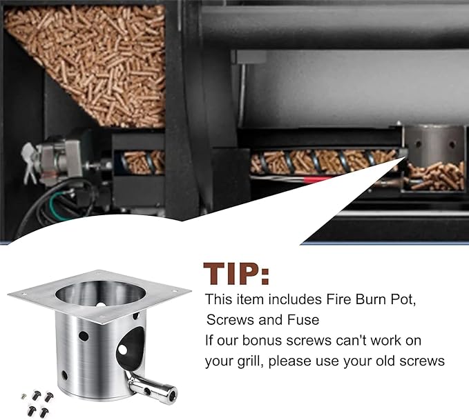 QuliMetal 304 Stainless Steel Fire Burn Pot Replacement Parts for Traeger and Pit Boss Pellet Grills, Durable Firepot with Ash Remover and Screws