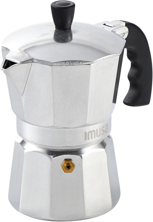 IMUSA USA B120-42V Aluminum Espresso Stovetop Coffeemaker 3-Cup, Silver (Pack of 1)