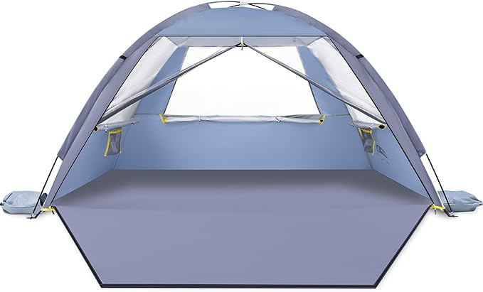 Happy Travel Beach Tent Sun Shelter for 3/4/5/6/7/8 Person, Portable UPF 50+ UV Protection Beach Shade Canopy for Family & Baby, Lightweight & Easy Setup Beach Cabana with 3 Ventilation Mesh Windows
