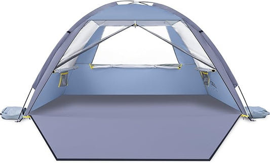 Happy Travel Beach Tent Sun Shelter for 3/4/5/6/7/8 Person, Portable UPF 50+ UV Protection Beach Shade Canopy for Family & Baby, Lightweight & Easy Setup Beach Cabana with 3 Ventilation Mesh Windows