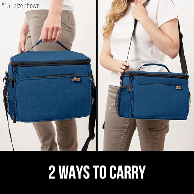 GORILLA GRIP Reusable Insulated Lunch Box Bag for Women Men,15L, Leakproof XL Soft Cooler Bags, Multiple Compartments, Mesh Pockets and Adjustable Strap, Food Tote Keeps Drinks Cold, 13x9, Navy Blue