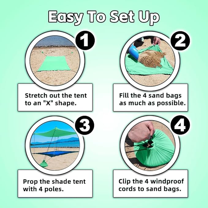 Beach Shade Tent, Portable Easy Pop Up Beach Canopy, UPF50+ Sun Protection Shelter, Windproof & Water Resistant, Perfect for Family
