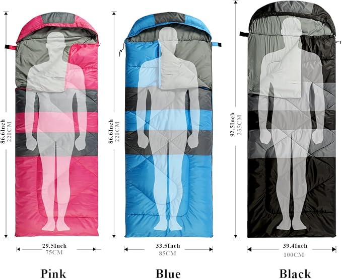 Sleeping Bags, Camping Sleeping Bag for Adults, 3 Season Warm & Cool Weather, Lightweight Waterproof Sleeping Bags for Indoor Outdoor Camping Traveling Backpacking, Pink/Blue/Black