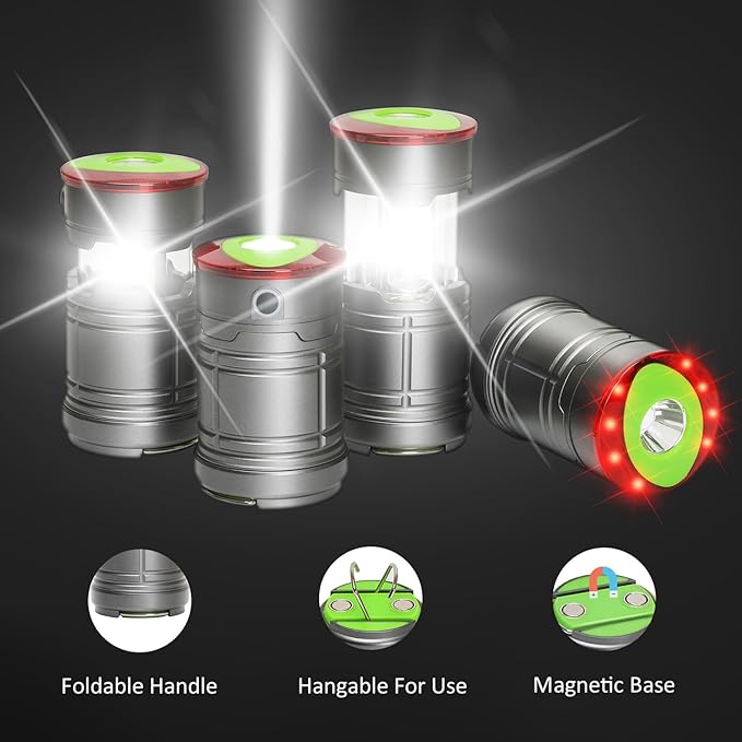 Lichamp Collapsible LED Camping Lantern, Portable Lightweight Waterproof LED Flashlight, 4 Light Modes, Survival Kits for Indoor Outdoor Home Emergency Power Outages Hiking Hurricane, 2 Pack, Medium