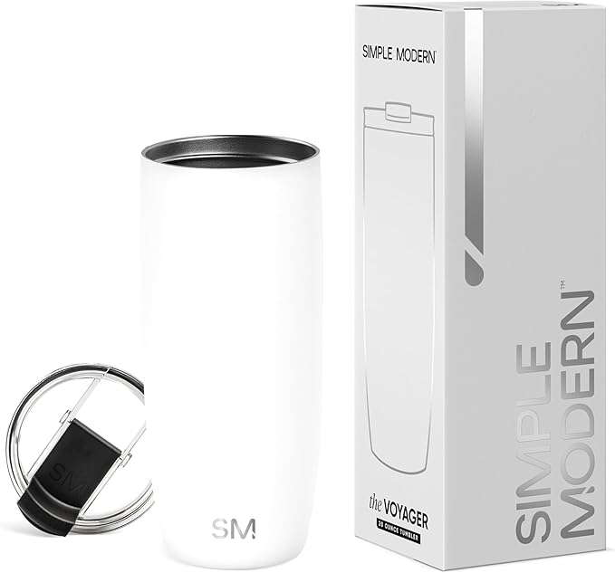 Simple Modern Travel Coffee Mug Tumbler with Flip Lid | Reusable Insulated Stainless Steel Cold Brew Iced Coffee Cup Thermos | Gifts for Women Men Him Her | Voyager Collection | 20oz | Winter White
