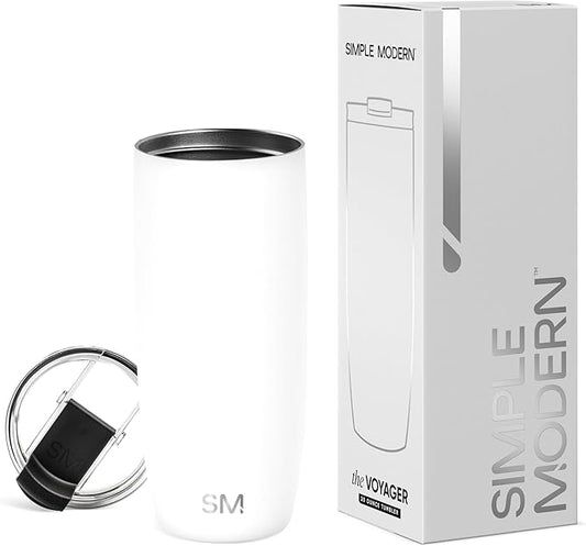 Simple Modern Travel Coffee Mug Tumbler with Flip Lid | Reusable Insulated Stainless Steel Cold Brew Iced Coffee Cup Thermos | Gifts for Women Men Him Her | Voyager Collection | 20oz | Winter White