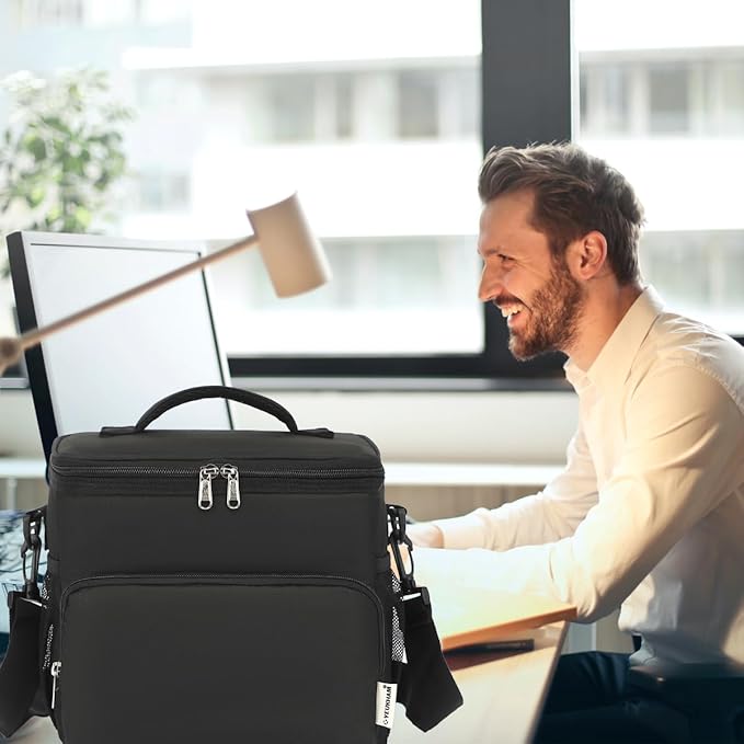 Unisex Insulated Lunch Bag, Black, 10.2 x 7.5 x 9 inches, Durable Oxford Fabric, PEVA Lining, 3+ Years