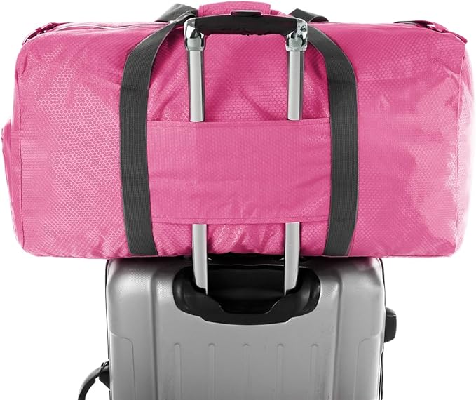 Dimayar Travel Duffle Bag for Men Women - Foldable Duffel Bag with Shoes Compartment - Overnight Bags Waterproof & Tear Resistant(65L,Pink)